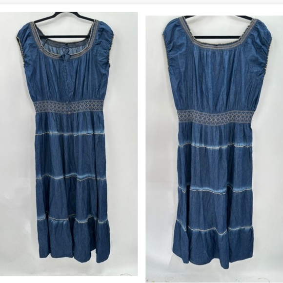 WESTERN INDIGO & LACE Woman cotton cap sleeve cowgirl concertcore maxi dress 1X - Picture 2 of 14